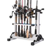 One Bass Porta Canna da Pesca in Metallo e Lega di Alluminio, per Tutti i Tipi di Canna da Pesca, può Contenere Fino a 24 canne da Pesca, 12 Rods Rack-SilverBlue