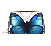 One Blue Butterfly Leather Hand Held Zipper Makeup Bag Cute Make Up Case Large Wide Open Pouch Pen Case, bianco, Taglia unica
