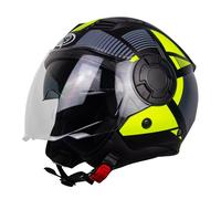 One by Camamoto | Casco Alfa 2.0 Jet/Demi-Jet per Moto e Scooter, Nero Opaco - GialloFluo, Doppia Visiera, Omologato ECE R22-06, Taglia L (59 cm)