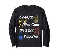 One Cat Two Cats Red Cat Blue Cat Funny Daying Citazione Maglia a Manica