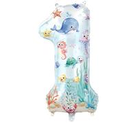 One Der The Sea 1 ° compleanno ragazza ragazzo, decorazioni 1° compleanno | Decorazioni di compleanno dell'oceano, palloncini di compleanno numero 1 in alluminio, palloncino blu con animali marini per