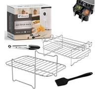 ONE Emporium Set 2 griglie per Air Fryer Ninja - griglia friggitrice ad aria in acciaio inox, pennello e pinze, compatibile con Fryer a doppia cesta