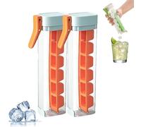 One Glass Ice Maker, One Hand Press Ice-Tray Mold with Handle, Space Saving & Easy to Release, 6 Square Ice Cube Maker for Ice Drink (2PCS Orange)
