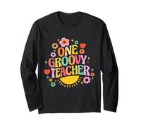 One Groovy Teacher Retro School Vibes Citazione positiva Maglia a Manica