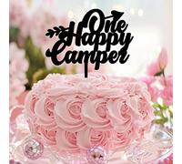 One Happy Camper acrilico nero Mr and Mrs rustico matrimonio fidanzamento cake topper personalizzato divertente sposa e sposo topper per torta per anniversario di matrimonio, bomboniere, regali di