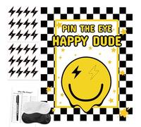 ONE Happy Dude Party Games Pin The Eye on The Dude Kid Gioco per Smiley Face One Cool Dude 1° Compleanno Decorazioni Bomboniere Forniture 24 Adesivi