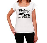 One in the City Donna Maglietta Envejecido a la perfección 1979 - Aged to Perfection 1979 - 46 Anni Idea Regalo 46° Compleanno T-Shirt Anniversario Stampa Grafica Vintage Anno 1979 novità Bianco S