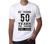 One in the City Uomo Maglietta - It Took 50 Years To Look This Good - 50 Anni Idea Regalo 50° Compleanno T-Shirt Anniversario Stampa Grafica Vintage Anno 1974 novità Bianco M