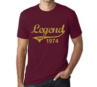 One in the City Uomo Maglietta Leggenda dal 1974 - Legend Since 1974 - 50 Anni Idea Regalo 50° Compleanno T-Shirt Anniversario Stampa Grafica Vintage Anno 1974 novità Bordeaux XL
