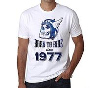 One in the City Uomo Maglietta Nato per Guidare dal 1977 - Born To Ride Since 1977 - 47 Anni Idea Regalo 47° Compleanno T-Shirt Anniversario Stampa Grafica Vintage Anno 1977 novità Bianco XXL