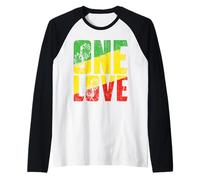 One Love Jamaica Abbigliamento Rasta Reggae Musica Caraibi Orgoglio Maglia con Maniche Raglan