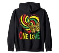 One Love Rasta Cuore Farfalla Reggae Roots Jamaica Style Felpa con Cappuccio