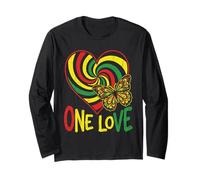 One Love Rasta Cuore Farfalla Reggae Roots Jamaica Style Maglia a Manica