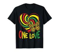 One Love Rasta Cuore Farfalla Reggae Roots Jamaica Style Maglietta