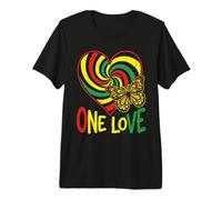 One Love Rasta Cuore Farfalla Reggae Roots Jamaica Style Maglietta Premium