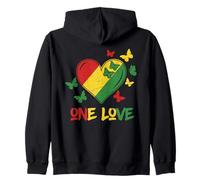One Love Rasta Cuore Reggae Roots Giamaica Farfalla Pace Felpa con Cappuccio