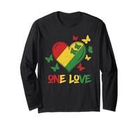 One Love Rasta Cuore Reggae Roots Giamaica Farfalla Pace Maglia a Manica