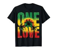 One Love Rasta Reggae Design con Sagome di Palme Tropicali Maglietta