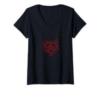 One Love Spread Love Heart Floral Inspirational Citazione Maglietta con Collo a V, Donna, Nero, M