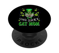 One Lucky Cat Mom Funny Kitten St Patricks Day Cats Lovers PopSockets PopGrip Adesivo