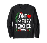 One Merry Teacher Christmas Festive Xmas Teaching Love Maglia a Manica