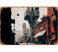 one of a hundred millions, john smart, midjourney_ai 2022 Città e Architettura Sci-fi Concept Art Classic Man Cave Wall Art Decor 20,3 x 30,5 cm Targa in metallo latta poster