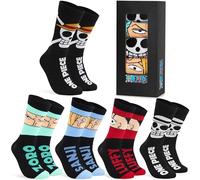 One Piece Calzini Uomo e Adolescenti, 5 Pacco Luffy Zoro Fino Calze Divertenti al Polpaccio, Anime Regalo Uomo e Fan (35/40 EU, Nero)