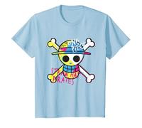 One Piece Cappello di Paglia Pirati Logo Colore Scimmia D Rufy Bambini Maglietta, Bambini, Celeste, 6 Anni