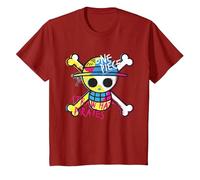 One Piece Cappello di Paglia Pirati Logo Colore Scimmia D Rufy Bambini Maglietta, Bambini, Mirtillo Rosso, 2 Anni