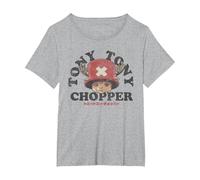 One Piece Chopper Face Maglietta, Donna Plus-Size, Grigio Melange, 5X