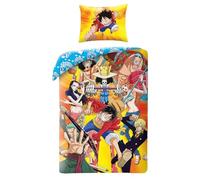 One Piece Copripiumino Singolo 140x200 + Federa Microfibra Luffy Equipaggio | Set lenzuola reversibile | Microfibra morbida asciugatura rapida Oeko-Tex | Licenza manga | Teen | Regalo | Idea regalo
