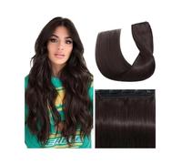 One-piece Dark Brown Clip in Human Hair Extensions 5 Clips 3/4 Full Head for Women Adding Hair Volum Wear and Go(18 inches)