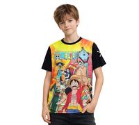One Piece - Maglietta a maniche corte per bambini, motivo: Crew Print, colore: Nero, Nero , 158 cm-164 cm