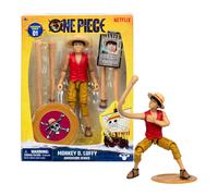 One Piece Monkey D. Rufy 6 pollici (15 cm) con 6 accessori, include braccia e gambe intercambiabili, poster ricercato e base espositiva per monete di mirtillo