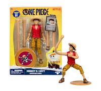 One Piece Monkey D. Rufy 6 pollici (15 cm) con 6 accessori, include braccia e gambe intercambiabili, poster ricercato e base espositiva per monete di mirtillo