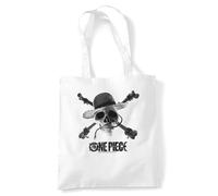 One Piece Mono Skull Logo Borsa Tote Riutilizzabile per Spesa e Viaggi, Bianco