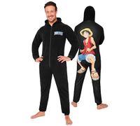 One Piece Pigiama Intero Uomo - Caldo Pigiamone in Pile con Cappuccio S-3XL - Pigiami Invernali Interi Anime Gadget Regalo (Nero, XL)