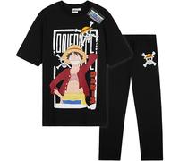 One Piece Pigiama Uomo e Ragazzo Set 2 Pezzi, Maglietta Maniche Corte e Pantaloni Cotone, Abbigliamento da Casa, Regalo Anime (3XL, Nero)