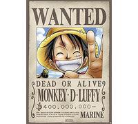 One Piece poster Wanted Monkey D. Luffy (68 cm x 98 cm) + Original tesa Powerstrips® (1 Pack/20 PZ.)
