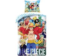 Halantex ONE PIECE Monkey D. Luffy e personaggi vari - Set di biancheria da letto in cotone, copripiumino 140 x 200 cm e federa 70 x 90 cm - 100% cotone - Multicolore