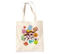 One Piece Skull Travel Stickers Borsa Tote Riutilizzabile per Spesa e Viaggi, Naturale