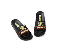 One Piece Sliders nere da ragazzo | Calzature casual rosse e gialle con l'emblema Abbigliamento da esterno e da casa ispirato agli anime | Sliders comode con tacco piatto
