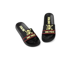One Piece Sliders nere da ragazzo | Calzature casual rosse e gialle con l'emblema Abbigliamento da esterno e da casa ispirato agli anime | Sliders comode con tacco piatto