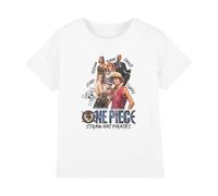 One Piece Straw Hat Pirate T-Shirt Bambini, Bianco, 3-4 A