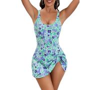 One Piece Swimsuit Women Tummy Control - Sexy Swim Dress for Skirt Bathing Suit, with Built in Bra (#14,4)