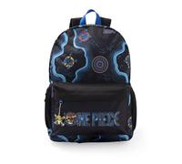 One Piece Zaino unisex per bambini, nero e blu | Zaino scolastico con grafica a teschio e mappa, tasca frontale con zip e spallacci imbottiti | Tasche laterali