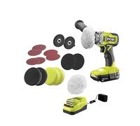 ONE+ - Set di levigatrici wireless da 18 V, con batteria da 2,0 Ah, caricatore e set di accessori per levigatrice/levigatrice da 8 pezzi