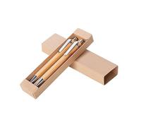 ONE SHOP Set Penna a Scatto e Portamine in Bambù Minuterie in Metallo Cromato Refill Nero Astuccio in Carta Elegante Professionale ed Eco-Friendly