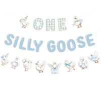 One Silly Goose Banner Blu e Verde Oca Primo Compleanno Banner Carino Oca Ghirlanda per Ragazzi 1 ° Compleanno Forniture per Festa