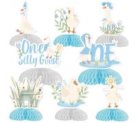 One Silly Goose Centrotavola a nido d'ape, 8 pezzi a tema oca, decorazioni per feste di primo compleanno, decorazioni floreali da tavola per ragazzi a tema animali della fattoria, forniture per feste